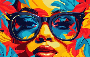 Colorful, abstract Sarangay donning sunglasses in a mid-century flat vector design inspired by Behr color trends.
