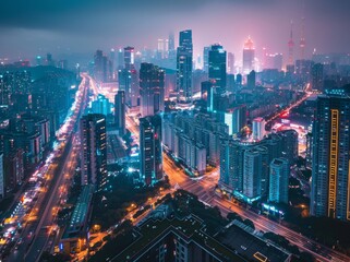 Fototapeta premium Twilight blends city lights into a mesmerizing blur