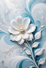 White flower on blue marble background