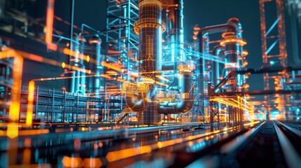 Fototapeta premium With the help of digital twin technology factories are able to streamline their supply chain by monitoring inventory levels and production speeds in realtime.