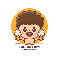 Cute cartoon mascot with ice cream, vector illustration for culinary industry