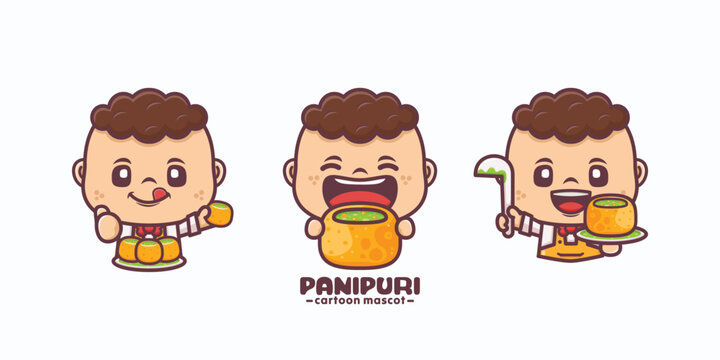 cute cartoon mascot with indian food panipuri