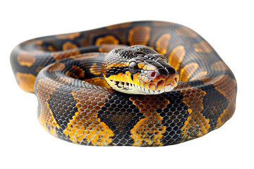 Fototapeta premium Close up of Ball python snake isolated on white background, , transparent background