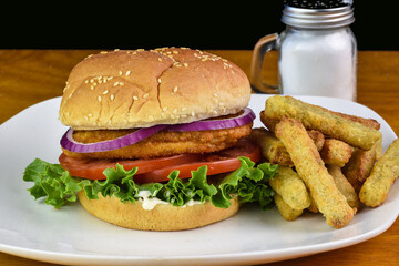 chicken andwich with broccoli fries