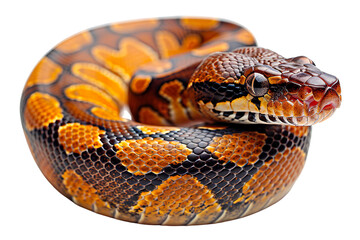 Obraz premium Close up of black and orange snake isolated on white background, transparent background
