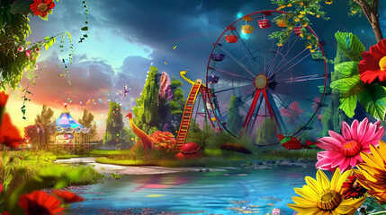 Eerie Abandoned Amusement Park at Twilight Gen AI