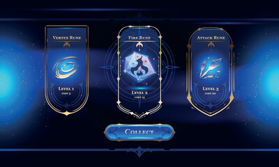 Set of Fantasy Modern User Interface Elements. Fantasy magic HUD with rewards. Template for game interface. Vector Illustration EPS10