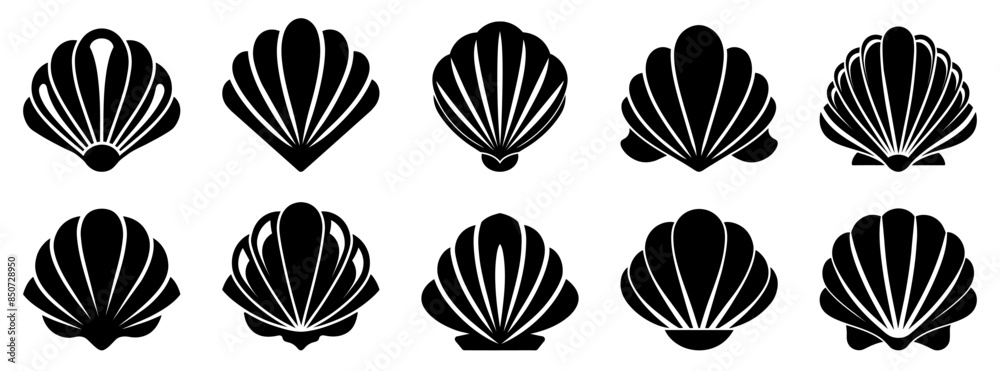 Canvas Prints sea shell icon. set of pearl shell icons. vector illustration. shell vector icons. black seashell ic