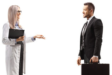 Female doctor having a conversation with a businessman