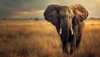 Fototapeta premium The African elephant in the wild, close-up. Stock.