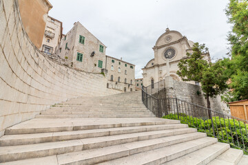 Stairs to cathedral of Saint James in Sibenik. Sibenik is a historic town in Croatia, located in central Dalmatia

