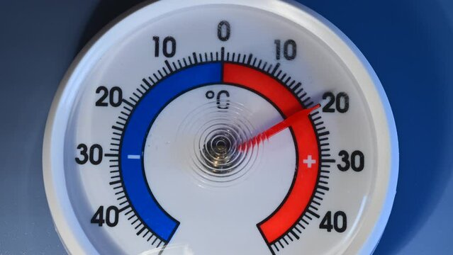 time lapse of a simple bimetal bi-metal Thermometer rising from zero to 41 degrees Celcius