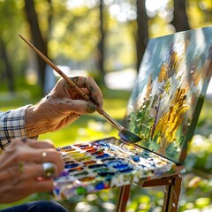 Fototapeta premium Artist's Hand Painting with Vibrant Colors