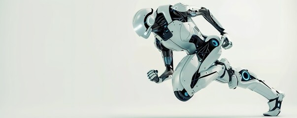 Illustration of a white robot running on a white background