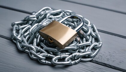 Padlock on chains symbolizing bank or tax seizures, as well as security and precaution