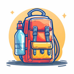 Backpack and Water Bottle 3D Flat Icon with Ample Space for Text and Graphics: Student Life and Back to School Theme