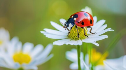 ladybug on flower wide angle lens