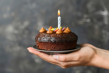 Celebrating with a homemade birthday cupcake and single candle