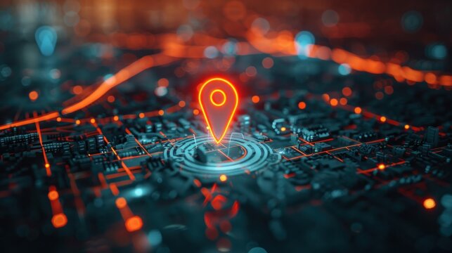 ocation pin on map - futuristic technological background.