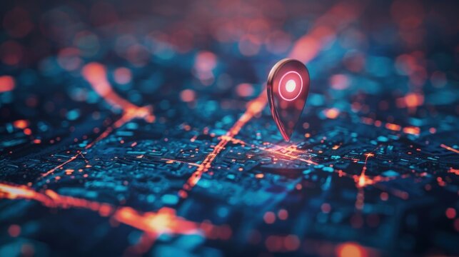 ocation pin on map - futuristic technological background.