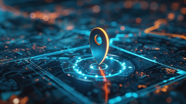 ocation pin on map - futuristic technological background.
