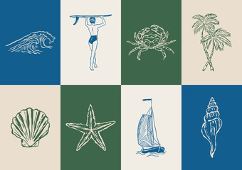 Minimalist Dolce Vita vector illustration collection. Art for greeting cards, wedding invitations, poster design, postcards, branding, logo design, background.