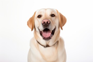 Obraz premium Portrait of a smiling labrador retriever over white background