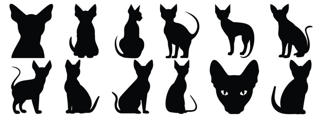 Cat silhouettes set, pack of vector silhouette design, isolated background