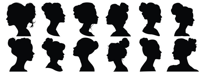 Woman avatar silhouettes set, pack of vector silhouette design, isolated background