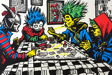 Obraz premium Exciting College Dorm Adventure Tabletop Game Night Gen AI