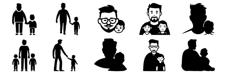 Dad and Kid silhouettes set, pack of vector silhouette design, isolated background