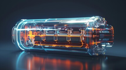 Obraz premium Illustration of a transparent, compact battery design with advanced energy storage technology