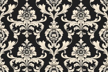 Elegant Black and White Floral Damask Pattern