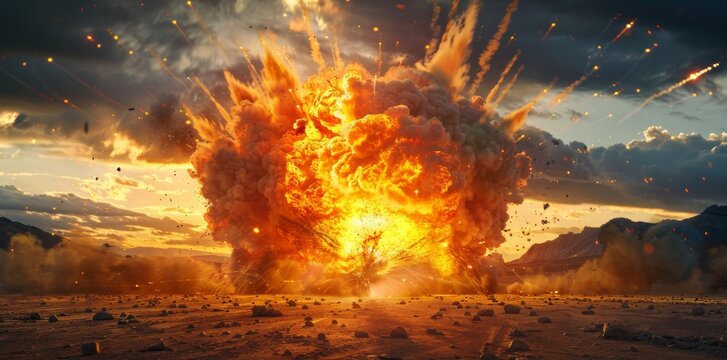 There was a napalm bomb on the battle field and the ground was burning with flames and black smoke.