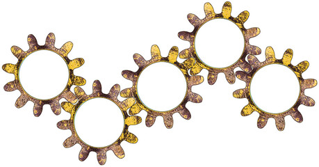Roues dentées en laiton, fond blanc 