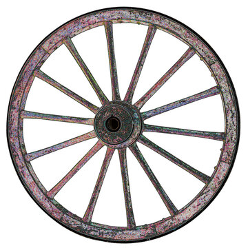 Vieille roue de charrette en bois, fond blanc 