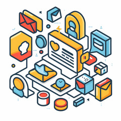 Obraz premium An illustrative CRM system and contact icon with ample copy space for social media posts in doodle line cartoon style, ideal for showcasing customer management tools and client eng