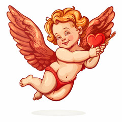 Naklejka premium 3D Flat Icon Cupid and Heart with Customizable Text for Valentine s Day Doodle Line Cartoon Style