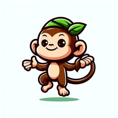 A cartoon monkey design colours drawing graphic with a green leaf on its head engaging unique vector creative.