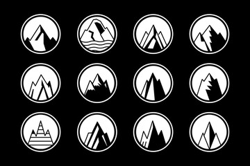 mountain set vector shapes and elements silhouette icon of mountain peaks and hiking 