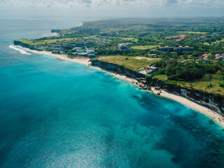 Coastline in Bali with Indian ocean. Dreamland beach. Aerial view