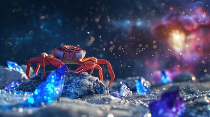 Fototapeta premium An incredible scene of crystalline crabs orbiting a neutron star on a fictional planet