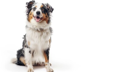 Australian Shepherd sitting on a white background