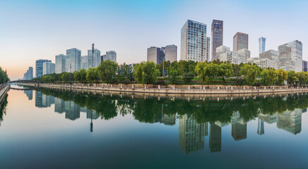 Obraz premium The modern urban architecture skyline and ancient canal scenery of Beijing, the capital of China 