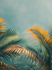 Lush Green Palm Fronds Against A Soft Morning Sky