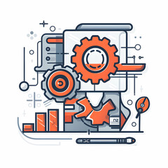 A sleek 3D Flat Icon ERP System and Gear Icon with Ample Copy Space for Captivating Website Banners   Doodle Line Cartoon Style