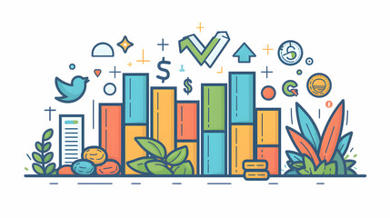 3D Flat Icon Financial Growth Illustration with Customizable Text   Doodle Line Cartoon Style for Financial Plans  Investment Strategies