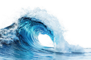Powerful cresting water wave with dynamic splashes on a transparent background.