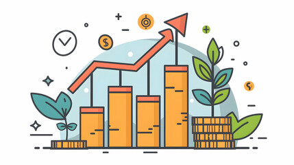 A creative 3D flat icon illustrating financial growth with customizable text area, perfect for financial plans and investment strategies. Doodle line cartoon style.