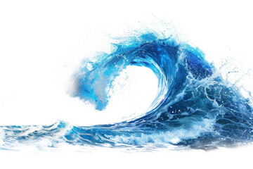 Powerful cresting water wave with dynamic splashes on a transparent background.